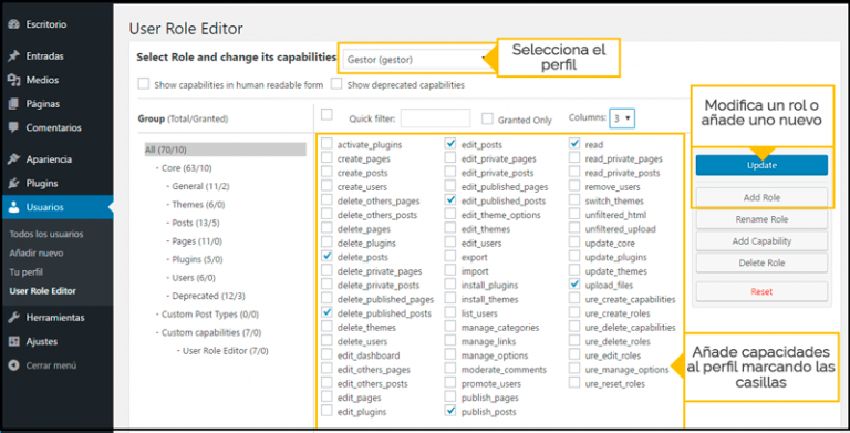 Roles de Usuario personalizados en WordPress