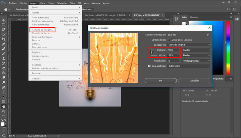cambiar el tamaño de la imagen en photoshop